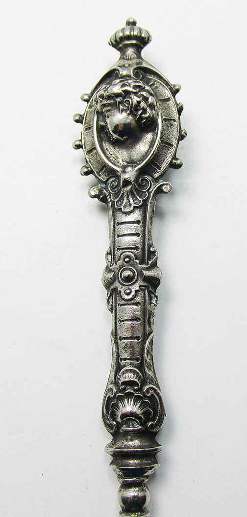 Antique Button Hook With Impressive Repousse Design on Silver