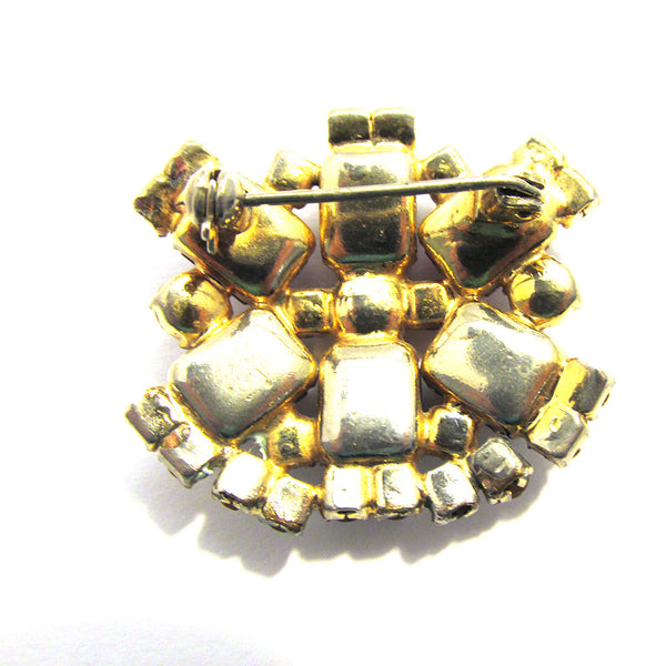 Vintage 1950s Head-Turning Clear and Red Diamante Geometric Pin - Back