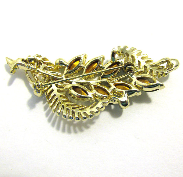 Attractive Signed Star Vintage 1960s Mid-Century Diamante Leaf Pin - Back