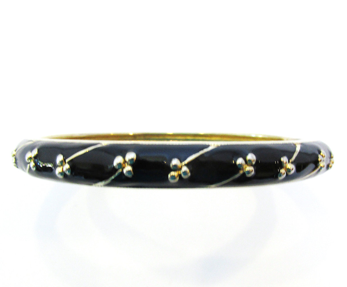 Vintage signed 3 enamel skinny bangle bracelet 2024 in gold tone.