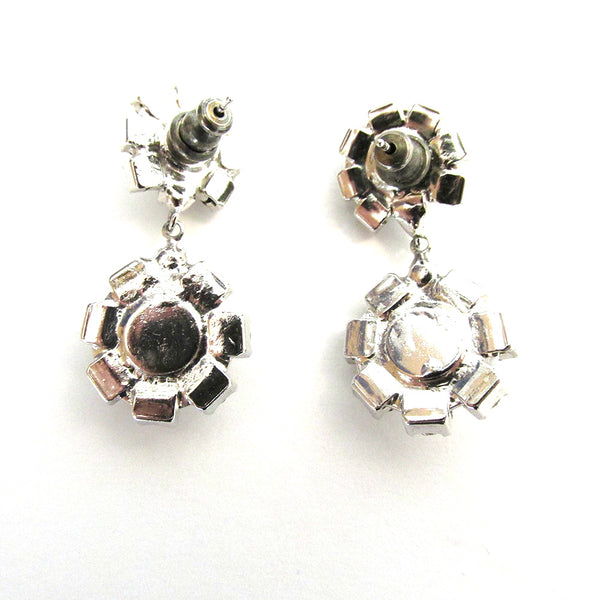 Eisenberg Ice 1950s Sparkling Diamante Floral Drop Earrings - Back