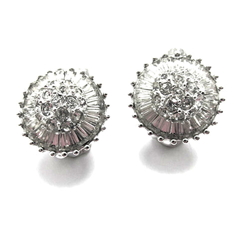 Pennino Vintage Exquisite Mid Century Clear Rhinestone Button Earrings - Front