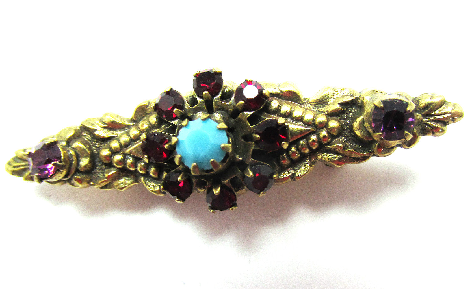 Delicate Vintage Mid-Century 1950s Floral Diamante Bar Pin - Front