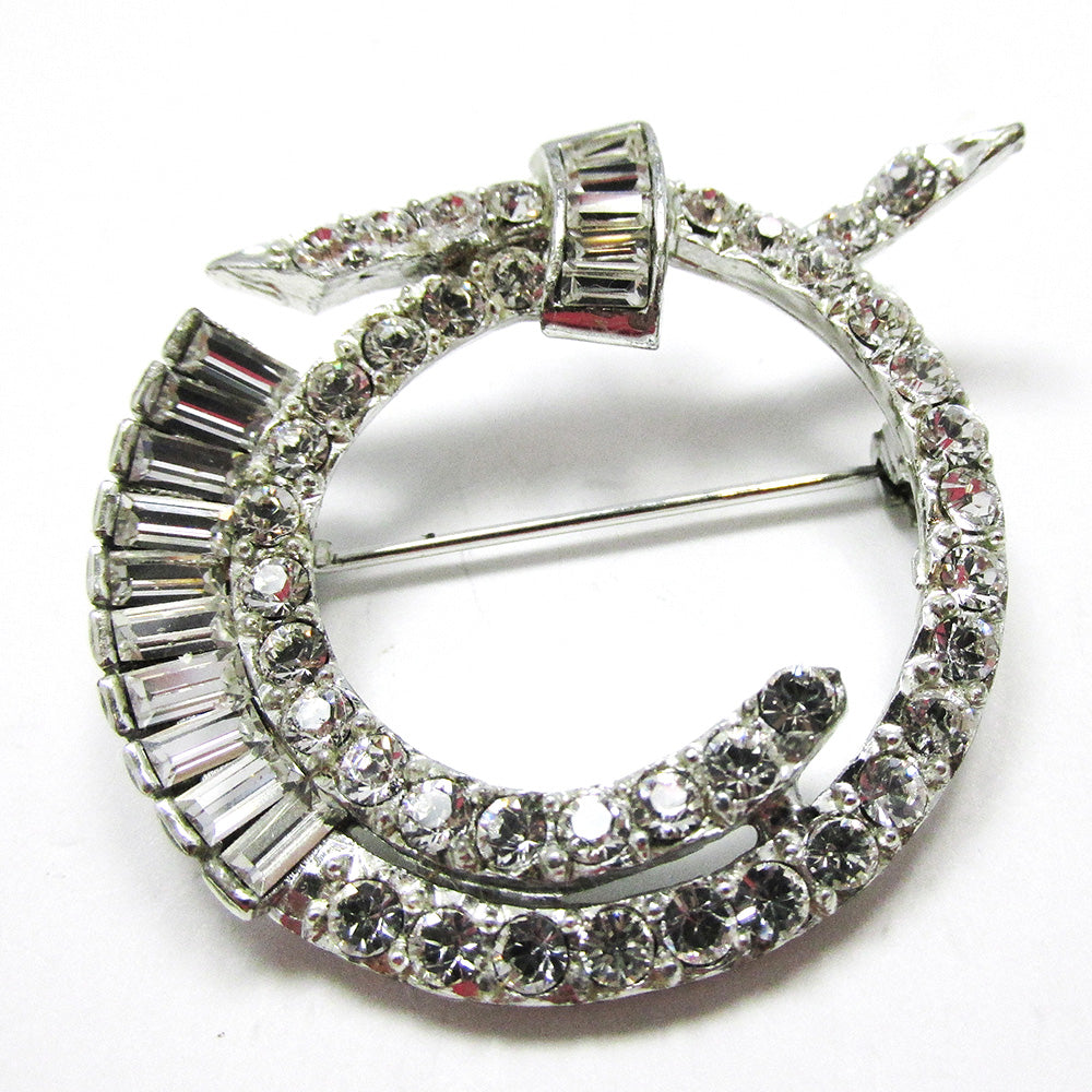 Desirable Vintage Signed Pell 1950s Designer Diamante Circular Pin