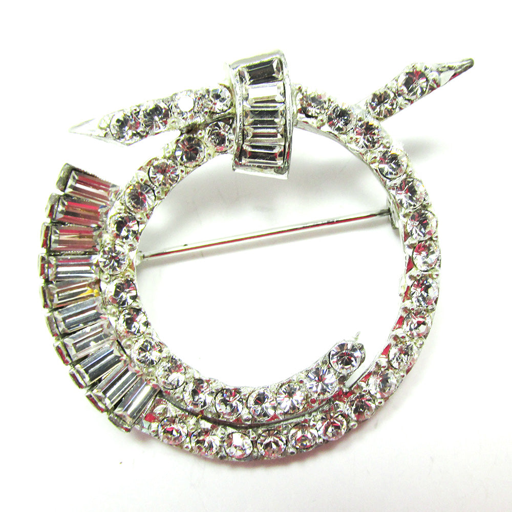 Desirable Vintage Signed Pell 1950s Designer Diamante Circular Pin