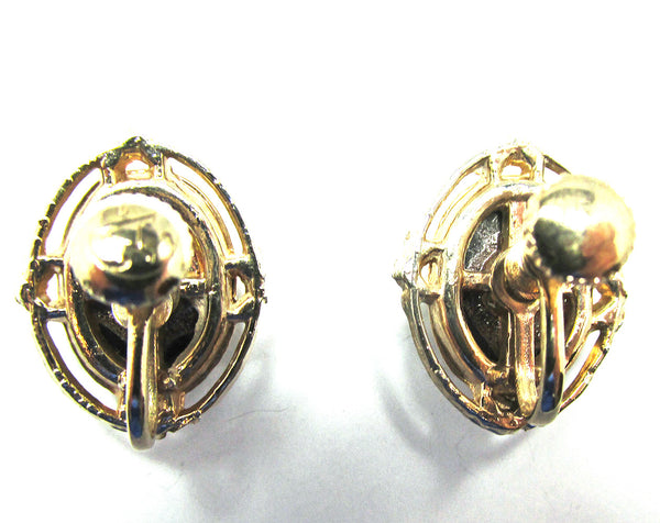 Vintage 1950s Signed Black and White Cameo Earrings - Back