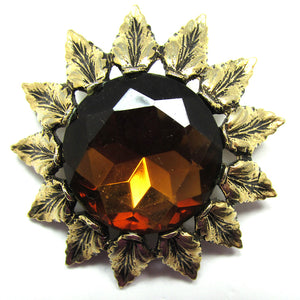 Bold Signed Emmons Vintage 1950s Topaz Diamante Designer Floral Pin - Front