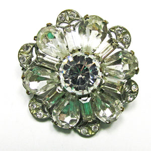 Marvelous Signed Czechoslovakia 1930s Vintage Floral Rhinestone Pin