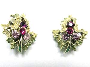 Lovely 1950s Vintage Mid-Century Diamante Floral Clip-On Earrings - Front