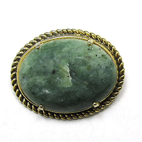 Timeless and Elegant Vintage 1950s Green Gemstone Oval Pin - Front