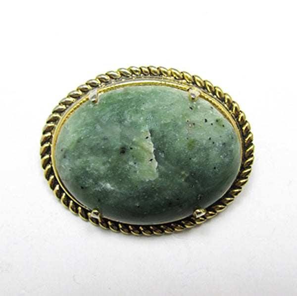 Timeless and Elegant Vintage 1950s Green Gemstone Oval Pin - Front