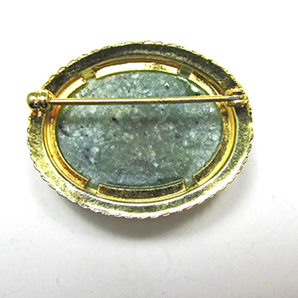 Timeless and Elegant Vintage 1950s Green Gemstone Oval Pin - Back