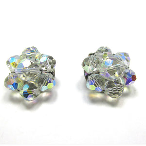 Vintage 1950s, Luminous Eye-Catching Crystal Bead Button Earrings - Front