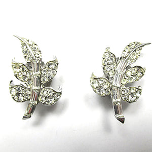 Signed Pell Vintage 1950s Opulent Clear Diamante Clip-On Earrings - Front