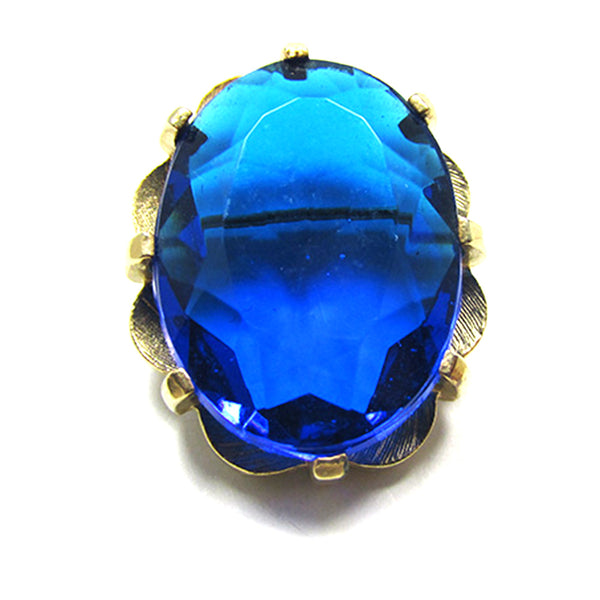 Timeless Mid-Century 1950s Vintage Retro Blue Oval Diamante Pin - Front