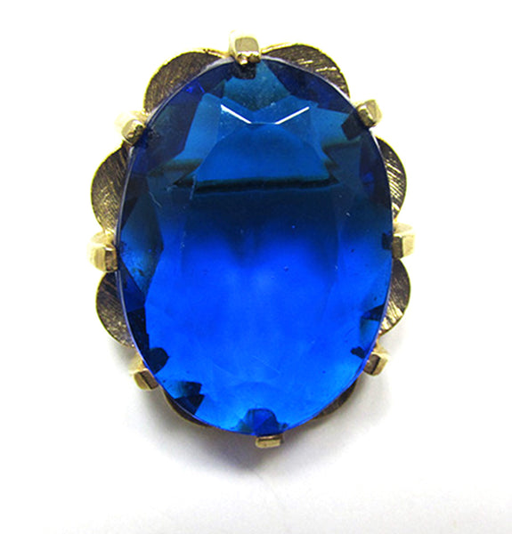 Timeless Mid-Century 1950s Vintage Retro Blue Oval Diamante Pin - Front