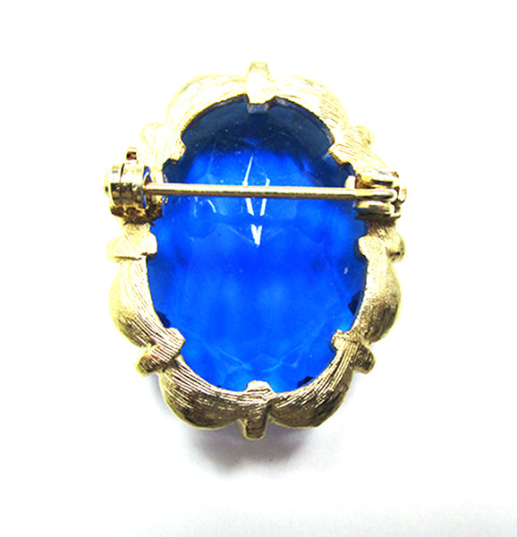 Timeless Mid-Century 1950s Vintage Retro Blue Oval Diamante Pin - Back