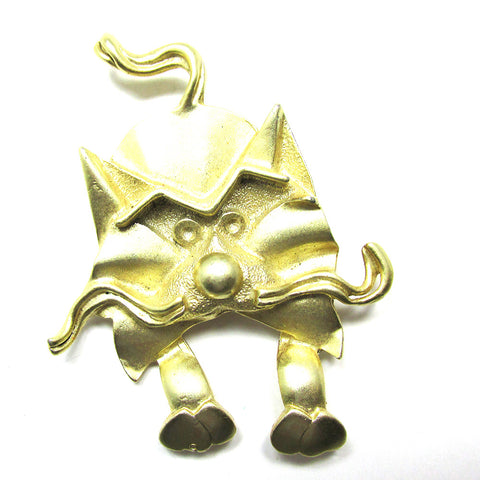 Adorable 1970s Vintage Contemporary Style Gold Grumpy Cat Pin - Front