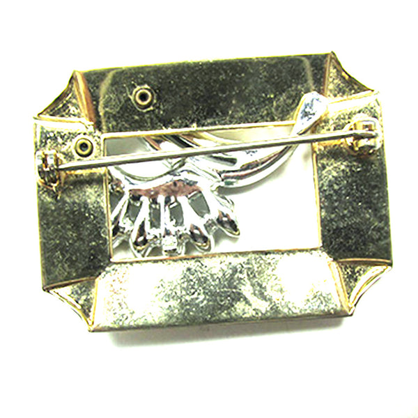 Mid-Century 1950s Vintage Diamante Gold and Silver Geometric Pin - Back