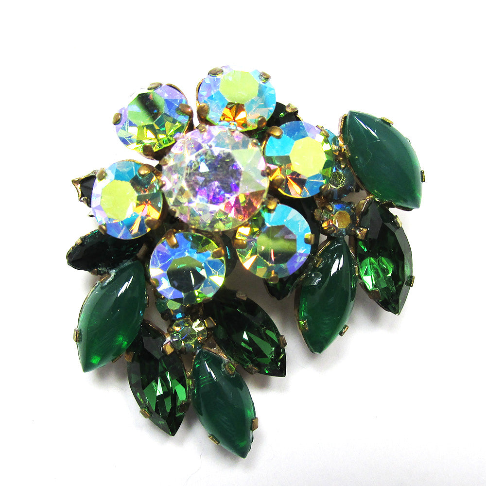 Signed Austria 1950s Mid-Century Stunning Diamante Floral Pin - Front