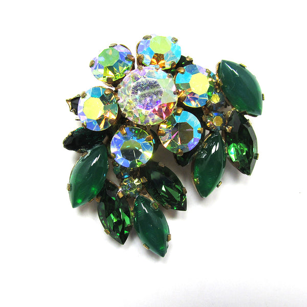 Signed Austria 1950s Mid-Century Stunning Diamante Floral Pin - Front