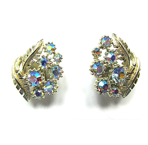 Signed Designer Coro 1950s Vintage Aurora Borealis Diamante Earrings - Front