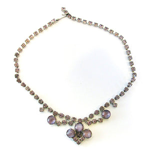 Striking 1950s Vintage Lavender Cabochon and Rhinestone Necklace - Front