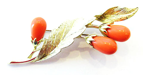 Sarah Coventry 1960s Vintage Jewelry Flawless Coral Floral Spray Pin - Front