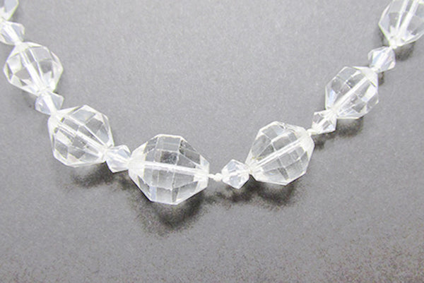 Vintage 1940s Jewelry Sparkling Clear Lead Crystal Bead Necklace - Close Up