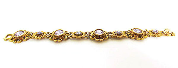 Mid-Century Vintage Jewelry 1950s Purple Diamante Floral Bracelet - Front