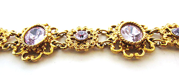 Mid-Century Vintage Jewelry 1950s Purple Diamante Floral Bracelet - Close Up