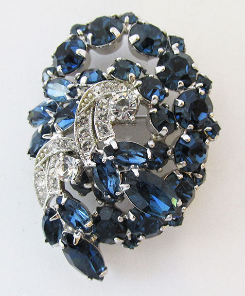 Weiss Vintage 1950s Dazzling Sapphire and Clear Rhinestone Pin