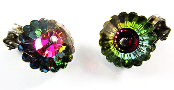 Vintage 1950s Jewelry Sparkling Watermelon Diamante Pin and Earrings - Earrings