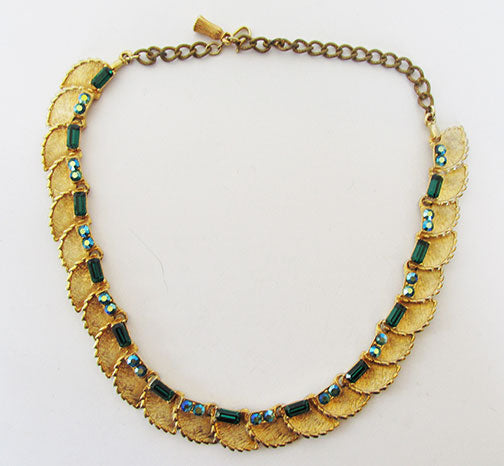 BSK Vintage Mid Century Dazzling Emerald Green Leaf Necklace