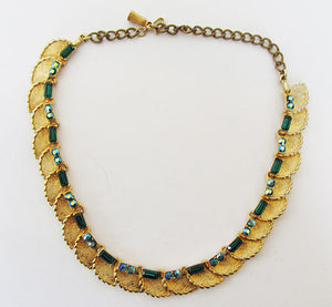 BSK Vintage Mid Century Dazzling Emerald Green Leaf Necklace