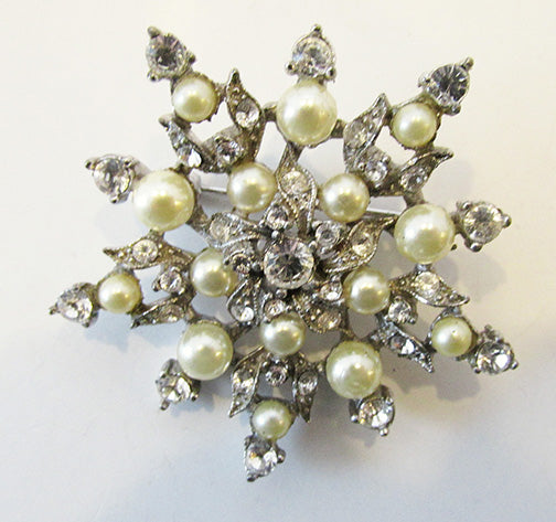 Bogoff Vintage 1950s Pearl and Rhinestone Starburst Pin