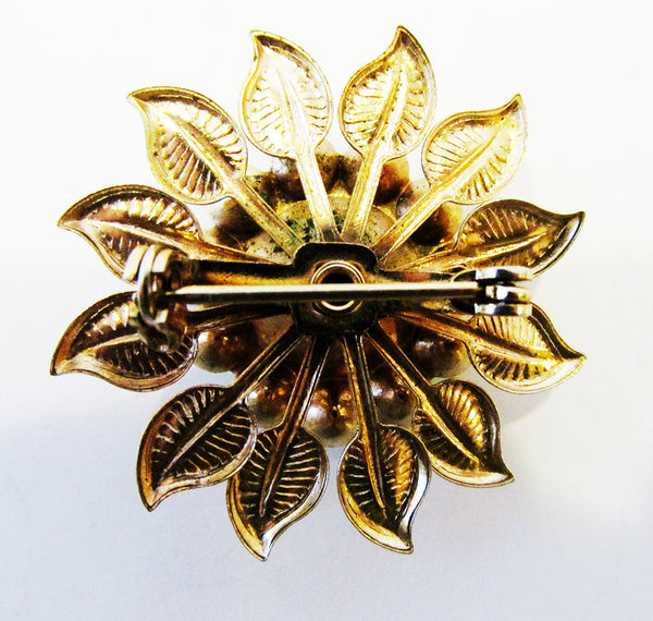 Vintage 1960s Mid-Century Contemporary Style Diamante Floral Pin - Back