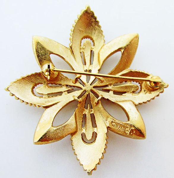 Crown Trifari Vintage Mid-Century Designer Gold Floral Pin - Back