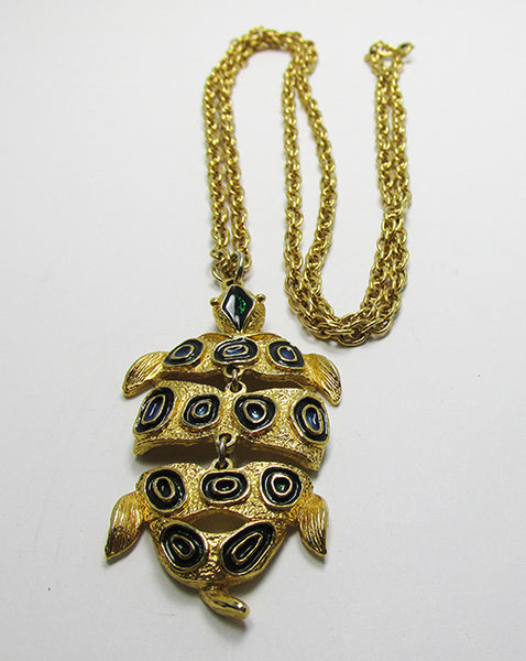 Kenneth J. Lane Vintage Adorable Retro Enameled Turtle Pendant