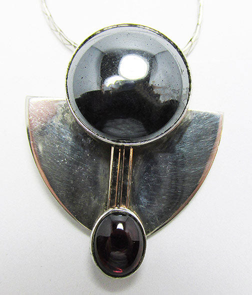 Vintage 1960s Artisan Contemporary Style Sterling Gemstone Pendant