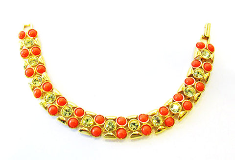 Vintage Joan Rivers Retro Citrine and Coral Diamante Link Bracelet - Front