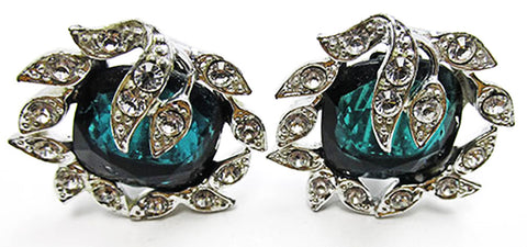 Sarah Coventry Vintage Jewelry 1960s Retro Emerald Diamante Earrings - Front