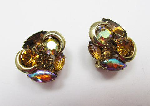 Kramer Vintage 1950s Flawless Iridescent Topaz Button Earrings