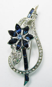 Vintage 1950s Eye-Catching Mid Century Sapphire Floral Pin