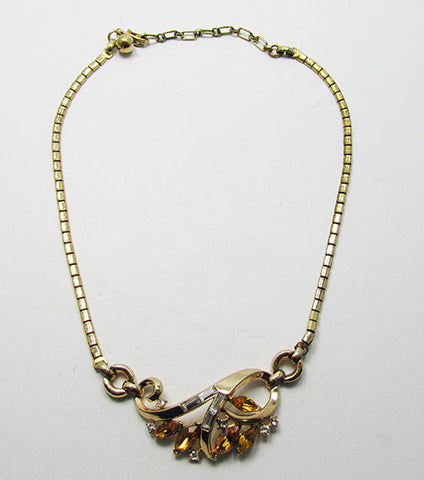 Trifari Vintage 1950s Mid Century Exquisite Topaz Floral Necklace