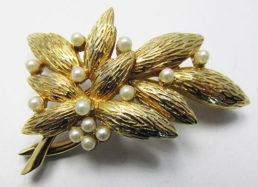 Jomaz Vintage Mid Century 1950s Sophisticated Pearl Leaf Pin