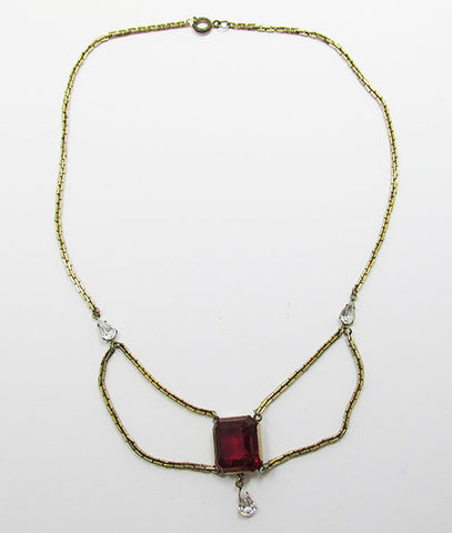 Vintage Mid Century 1950s Stunning Ruby Festoon Necklace