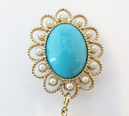 Sarah Coventry Vintage 1970s Turquoise popular and Pearl Drop Pin